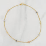 Tobillera Aro Seguido Bolas Diamantadas 1.75g / 9 3/4 in / 1.18mm Tres Oros 18K