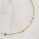 Tobillera Aro Seguido Bolas Diamantadas 1.75g / 9 3/4 in / 1.18mm Tres Oros 18K