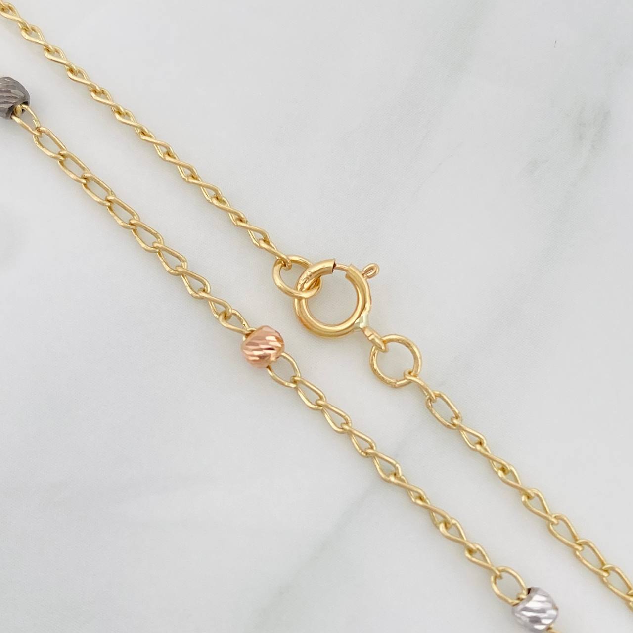 Tobillera Aro Seguido Bolas Diamantadas 1.75g / 9 3/4 in / 1.18mm Tres Oros 18K