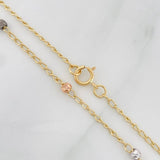 Tobillera Aro Seguido Bolas Diamantadas 1.75g / 9 3/4 in / 1.18mm Tres Oros 18K