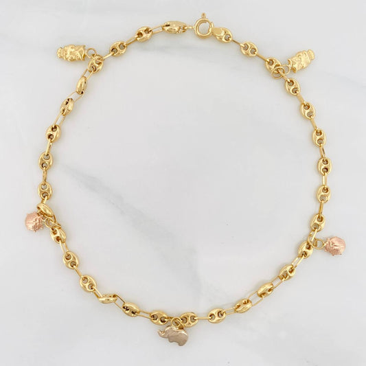 Anklet GC 4.1g / 9 3/4 in / 3.8mm Three Golds 18K