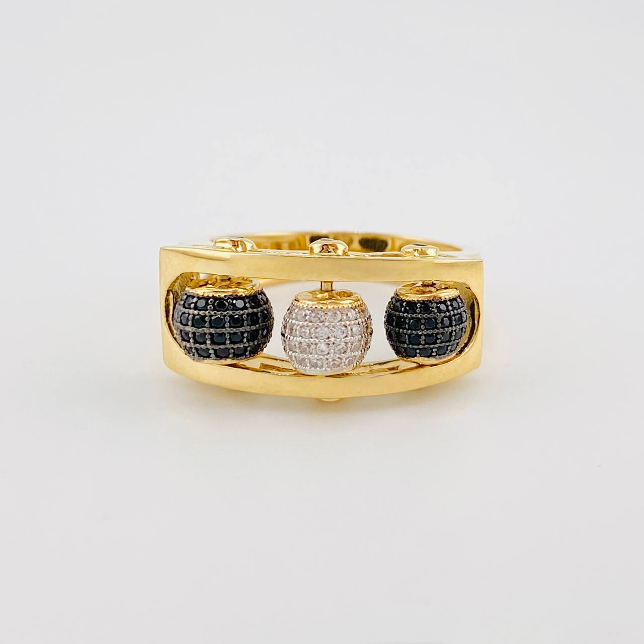 Fire Beads Ring 9.45g / Size 9 3/4 Two Yellow White Gold 18K