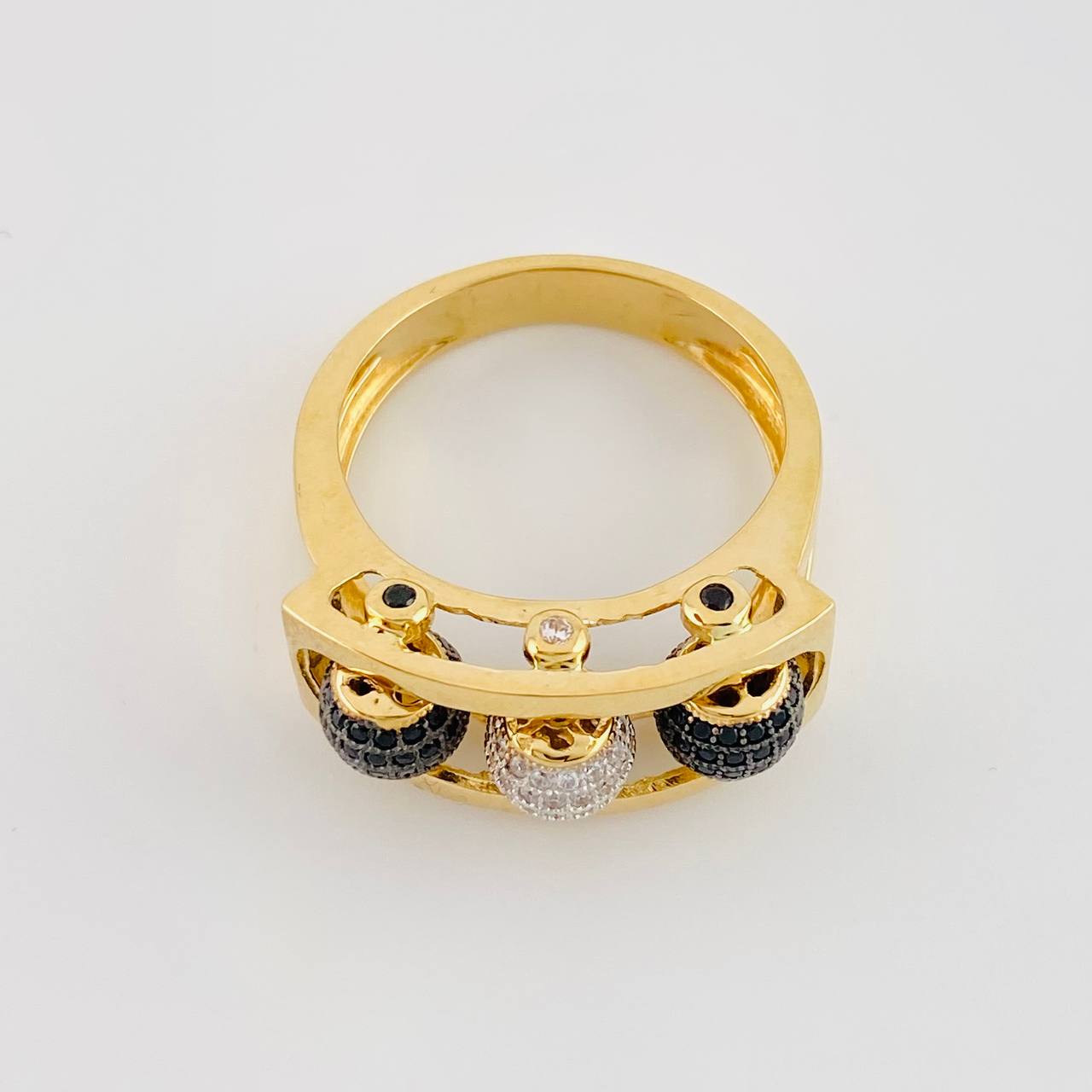 Fire Beads Ring 9.45g / Size 9 3/4 Two Yellow White Gold 18K
