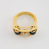 Fire Beads Ring 9.45g / Size 9 3/4 Two Yellow White Gold 18K