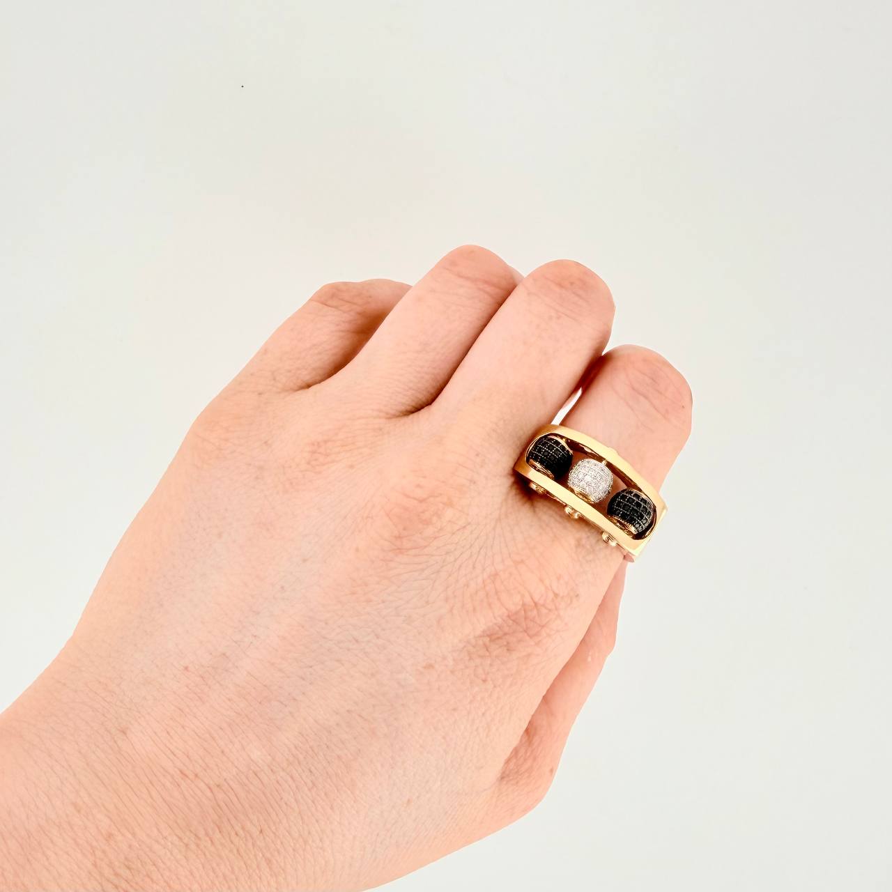 Fire Beads Ring 9.45g / Size 9 3/4 Two Yellow White Gold 18K