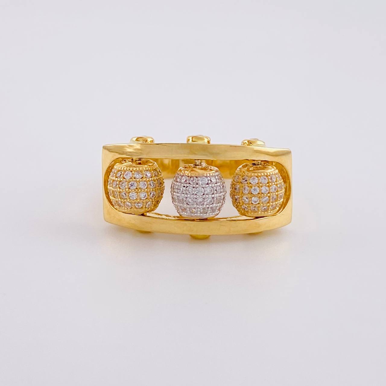 Fire Beads Ring 9.1g / T10 1/2 Two Yellow White Gold 18K