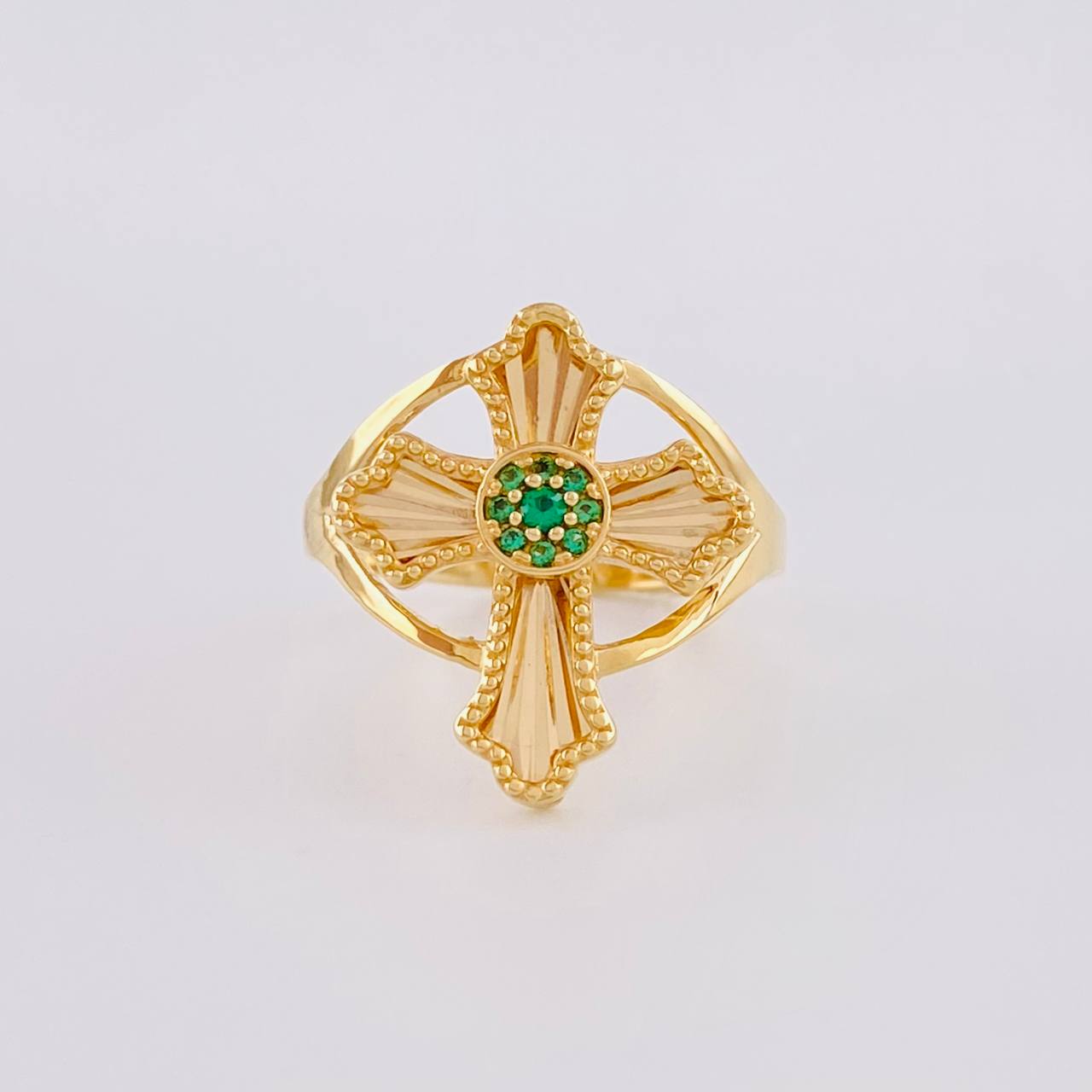 Ring with Bordered Cross Center 3.4g / Size 6 1/4 Yellow Gold 18K