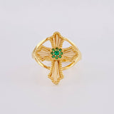 Ring with Bordered Cross Center 3.4g / Size 6 1/4 Yellow Gold 18K