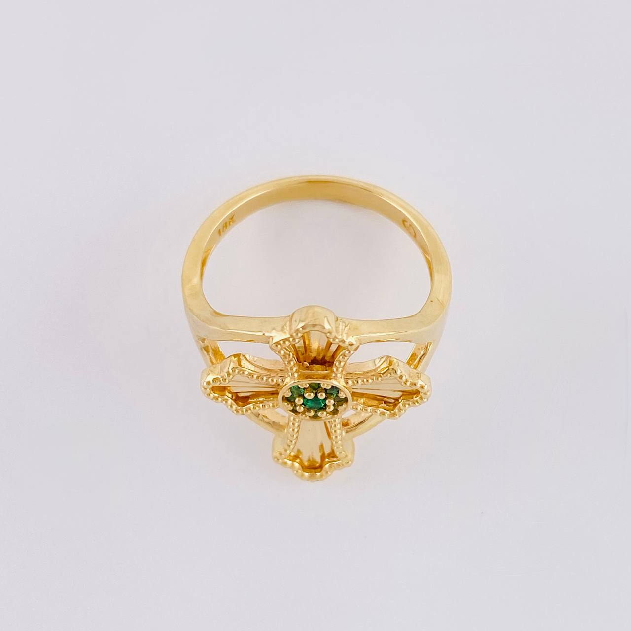 Ring with Bordered Cross Center 3.4g / Size 6 1/4 Yellow Gold 18K