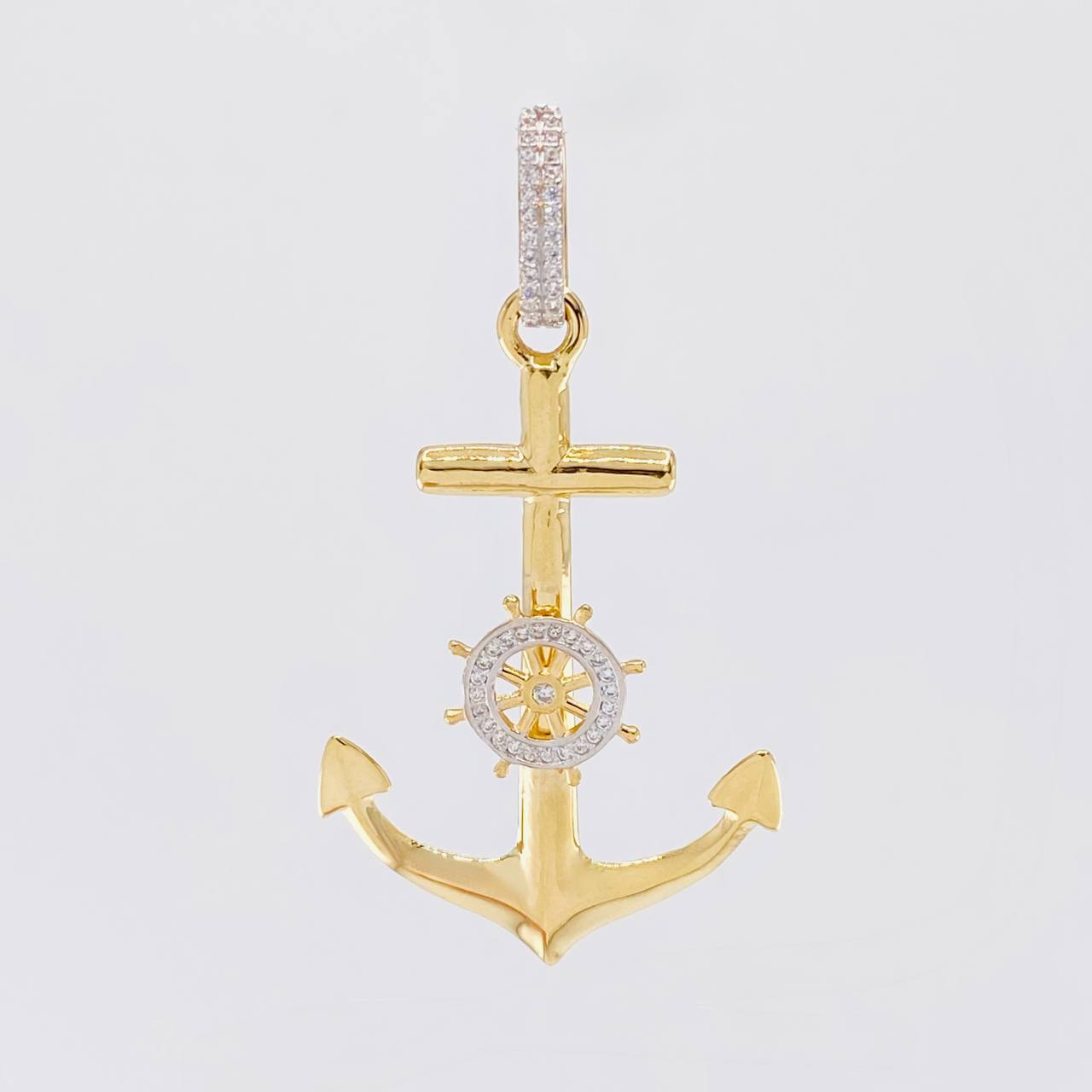 Pendant Anchor Mobile Helm 4.75g / 2 1/4 in Two-Tone Yellow White 18K Gold