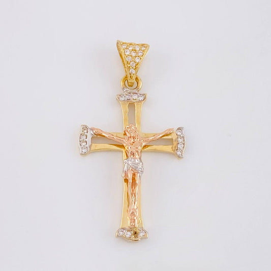 Pendant Cross Christ 2.7g / 1 1/2 in Three Golds 18K