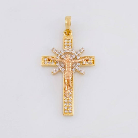 Pendant Cross Christ 2.85g / 1 1/4 in Two Golds Yellow Rose 18K
