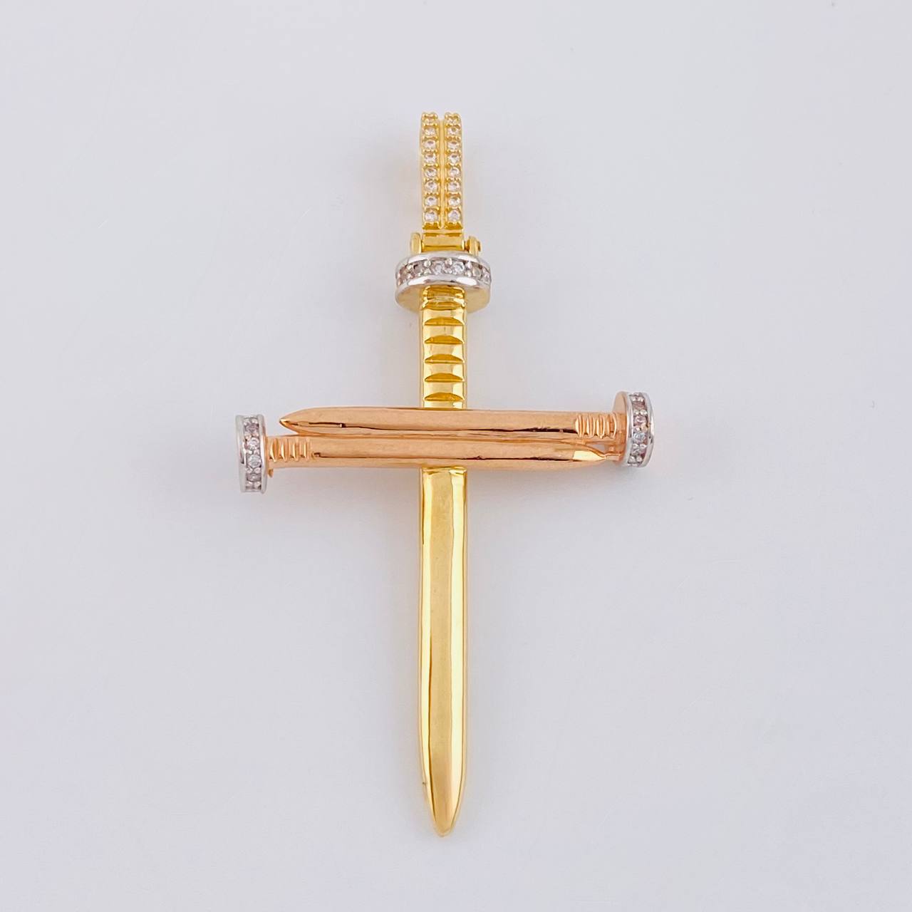 Pendant Cross Nail 6.4g / 2 1/4 in Two Golds Yellow Rose 18K