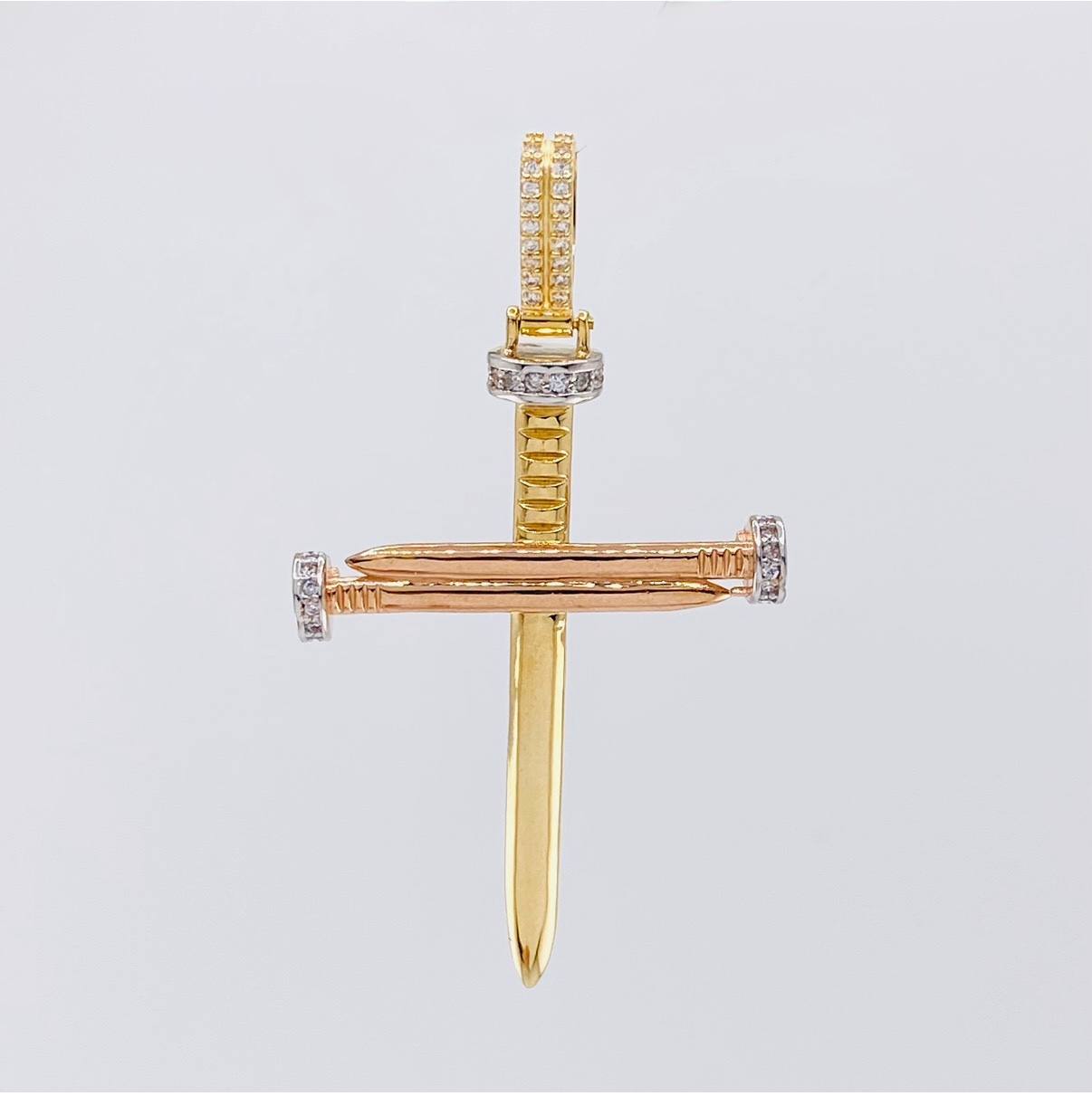 Pendant Cross Nail 6.4g / 2 1/4 in Two Golds Yellow Rose 18K