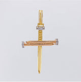 Pendant Cross Nail 6.4g / 2 1/4 in Two Golds Yellow Rose 18K