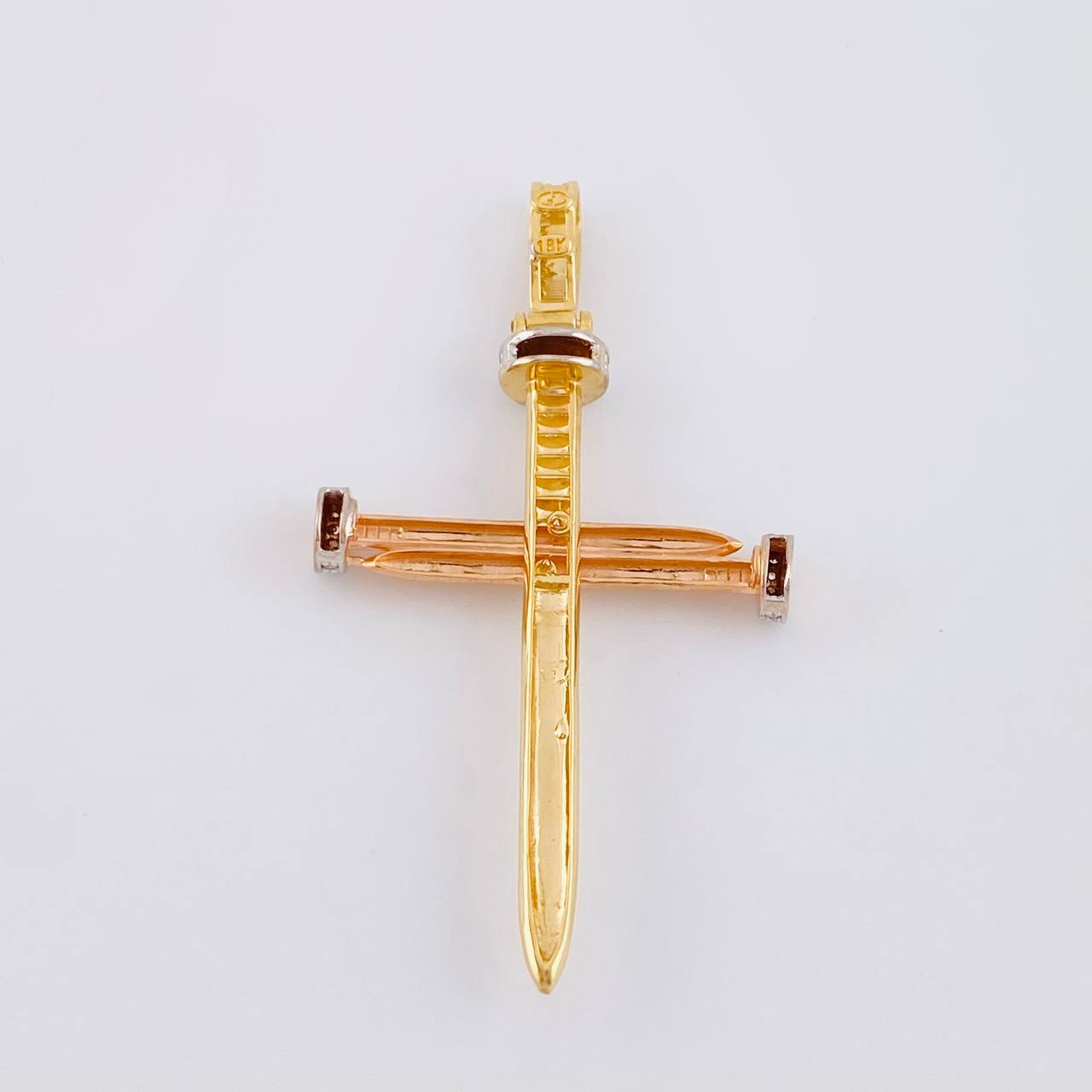 Pendant Cross Nail 6.4g / 2 1/4 in Two Golds Yellow Rose 18K