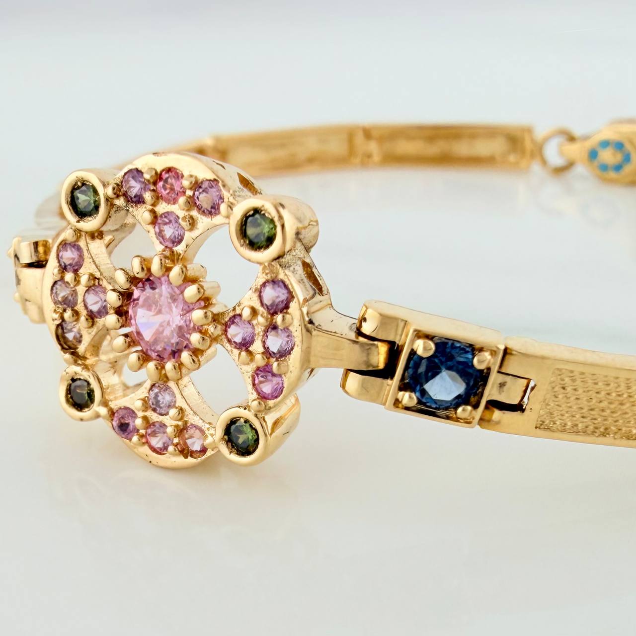 Pulso Amuleto Floral 13.35gr / 7 in / 4mm Oro Amarillo Nac.Esp. 18K &