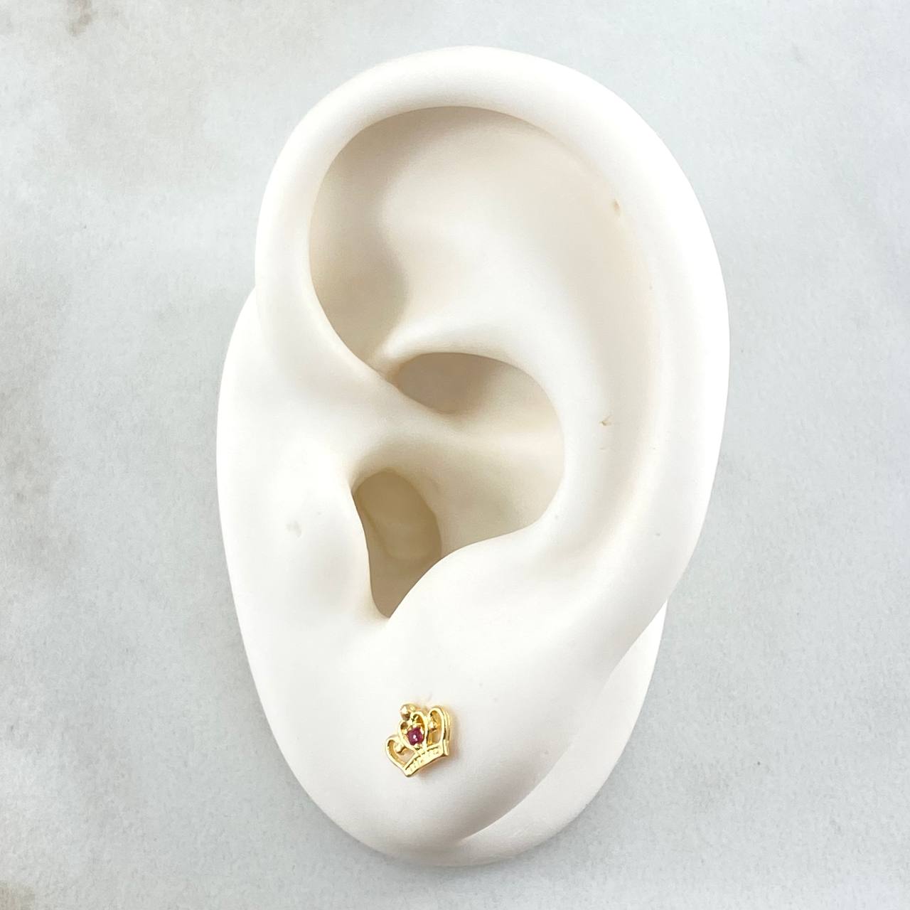 Stud Earrings Real Crown 0.7gr / 1cm / Fuchsia Zircons Yellow Gold 18K *