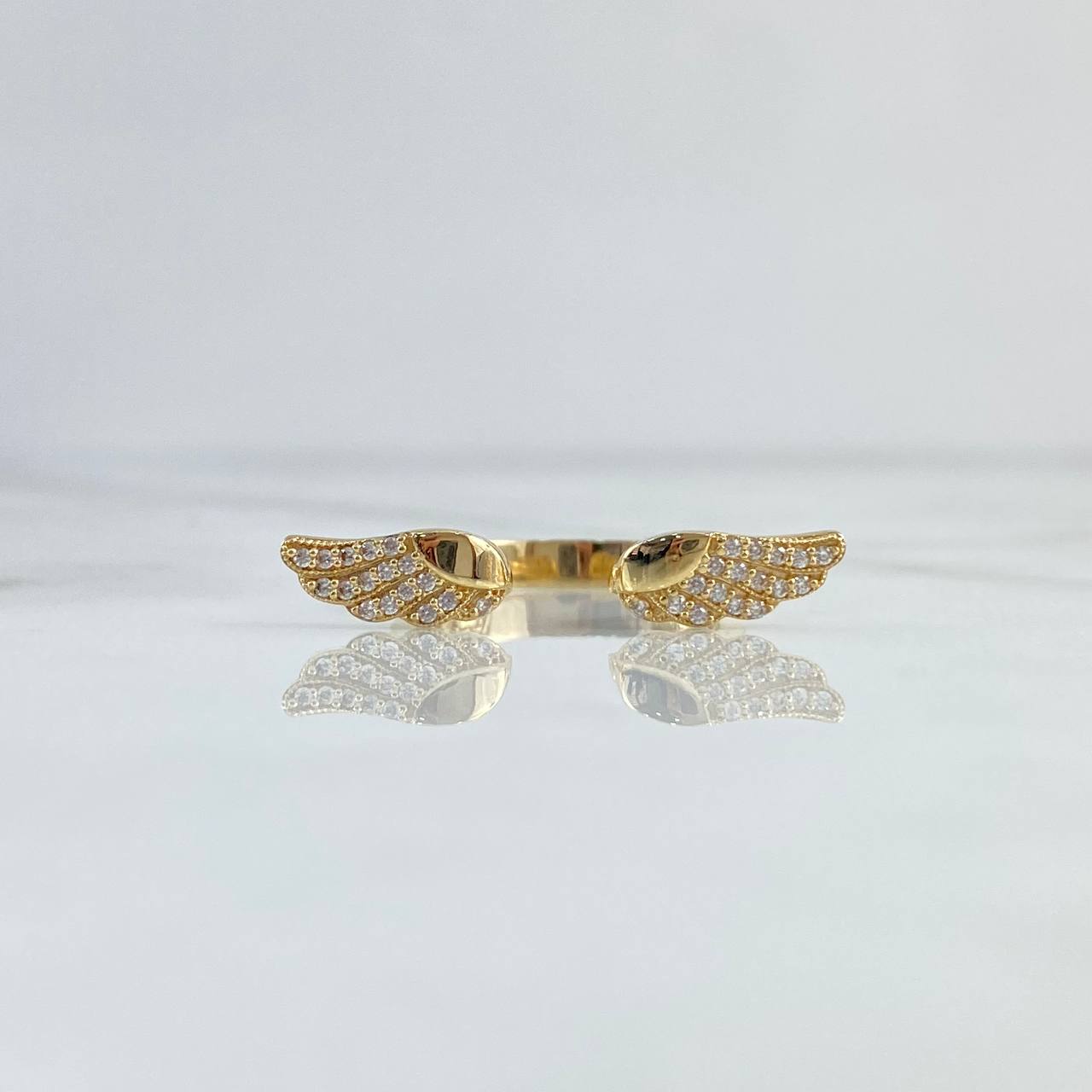 Hug Ring 3.05gr / Size 7 1/2 / Curved Wings White Zircons 18K Yellow Gold *