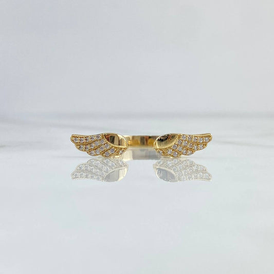 Hug Ring 3.05gr / Size 7 1/2 / Curved Wings White Zircons 18K Yellow Gold *