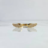 Hug Ring 3.05gr / Size 7 1/2 / Curved Wings White Zircons 18K Yellow Gold *