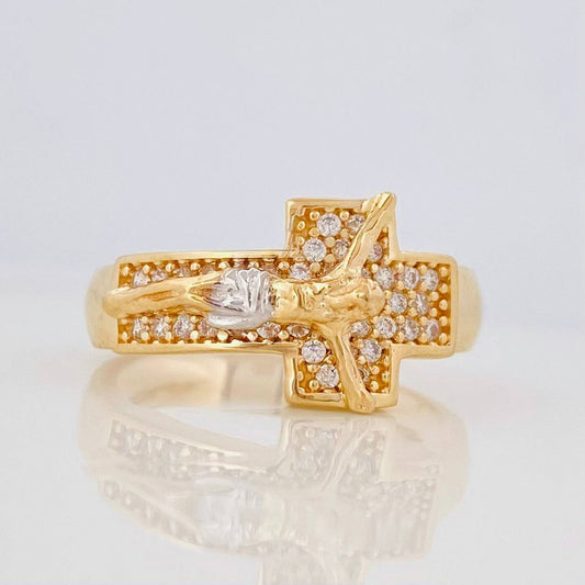 Christ Cross Ring 5.2g / Size 8 1/4 Two-Tone Yellow White Gold 18K