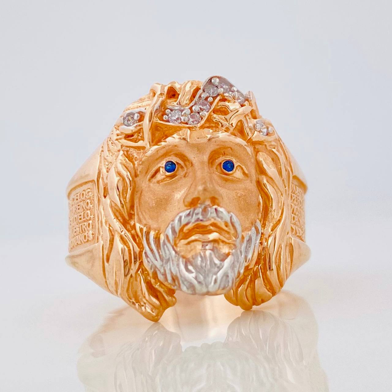 Anillo Rostro Cristo 9.95g / T10 1/4 Dos Oros Blanco Rosa 18K