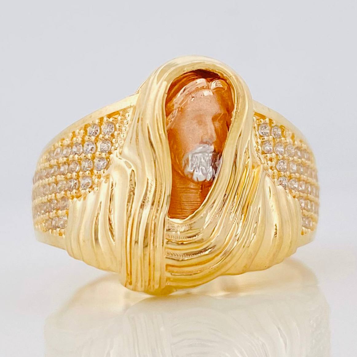 Christ Face Ring 8.15g / Size 9 1/4 Three Golds 18K