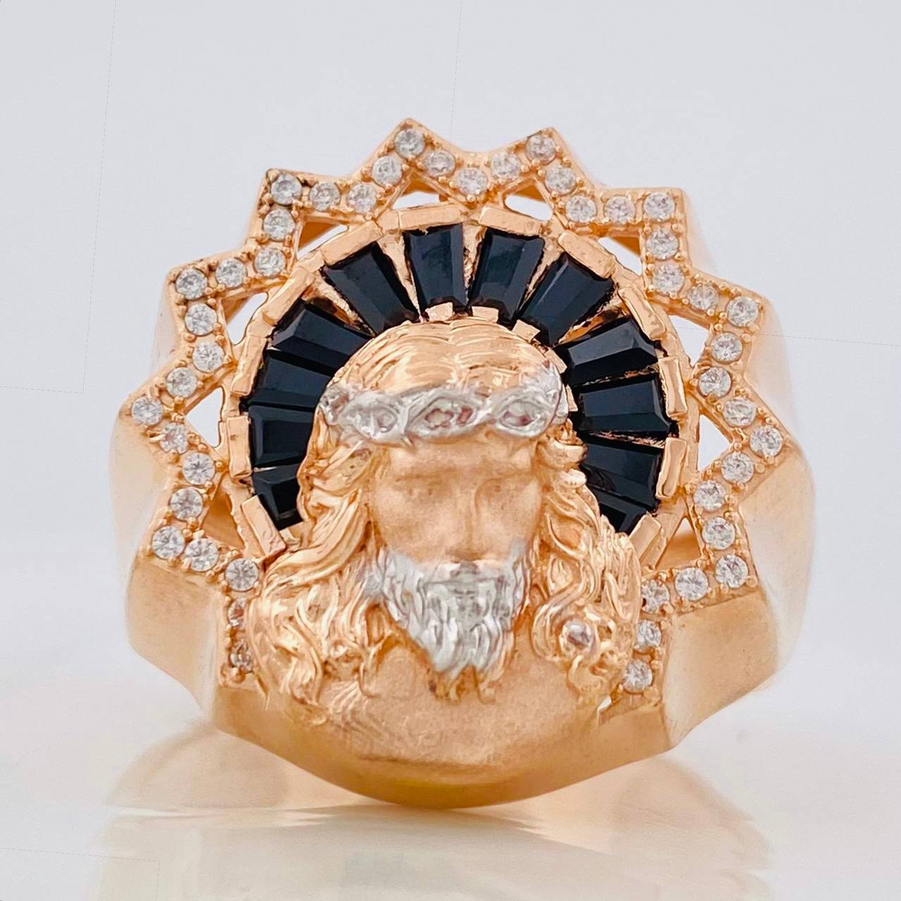 Anillo Rostro Cristo 11.8g / T11 1/4 Dos Oros Blanco Rosa 18K