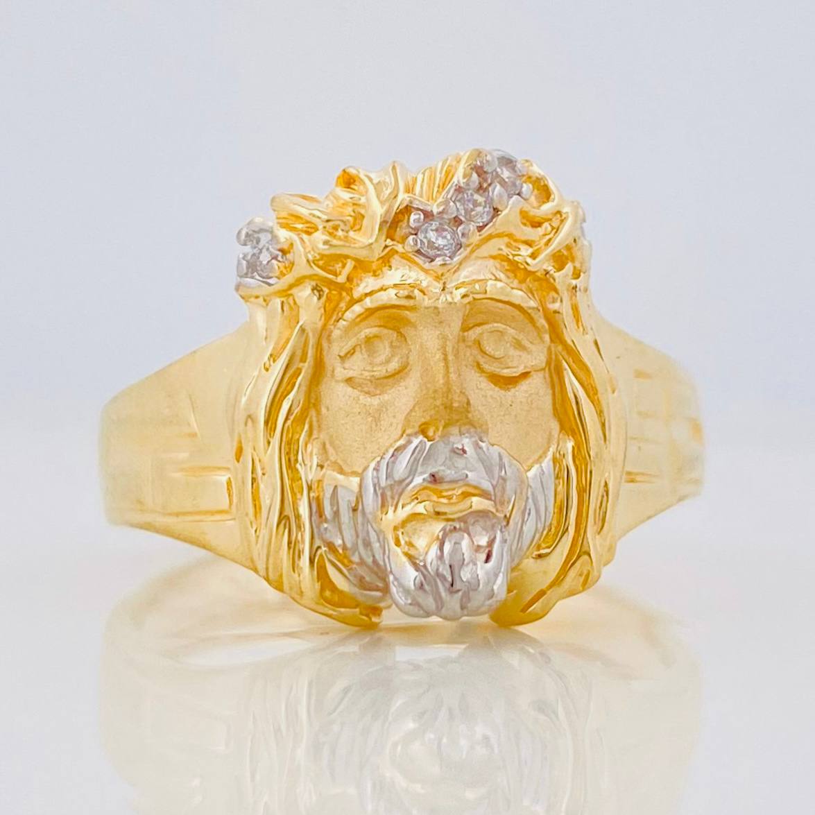 Christ Face Ring 6.7g / Size 9 1/2 Two-Tone Yellow and White Gold 18K