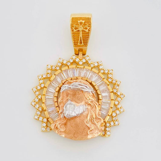 Pendant Face of Christ 7.95g / 1 1/2 in Three Golds 18K