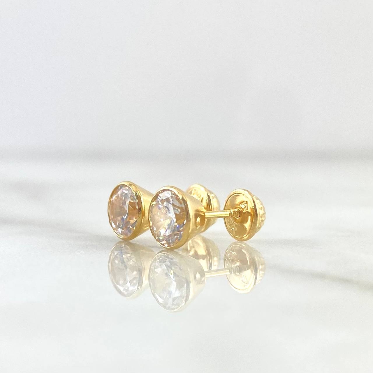 Stud Earrings Bezel 1.15gr / 6mm White Zircon Yellow Gold 18K