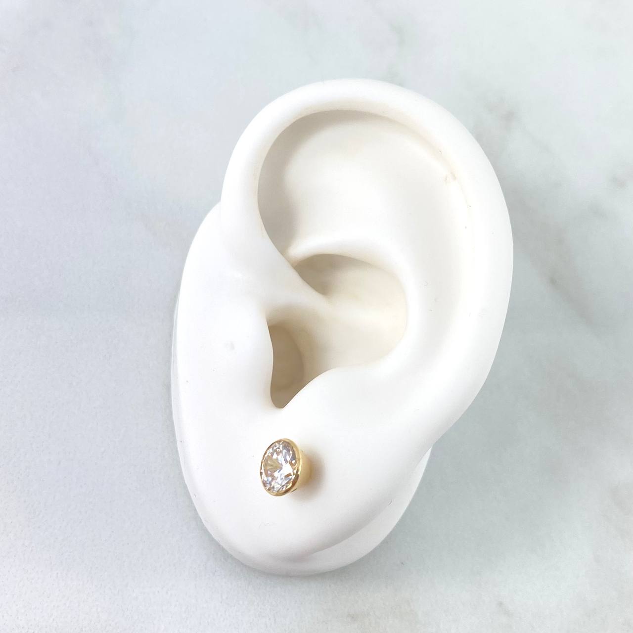 Stud Earrings Bezel 1.15gr / 6mm White Zircon Yellow Gold 18K *