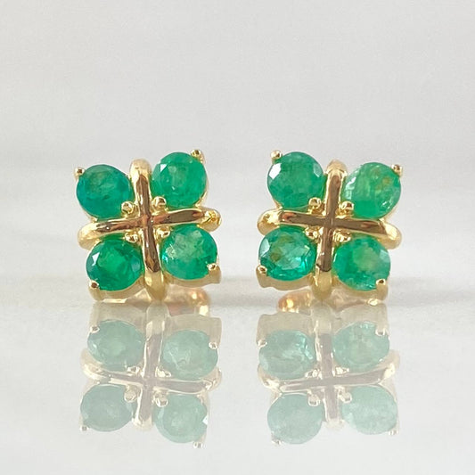 Stud Earrings Flower Gift Emeralds 72pts 2.3gr / 18K Yellow Gold