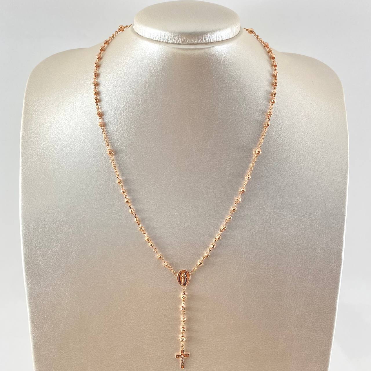 Rosario Virgen Milagrosa 7.4gr / 45cm / 3mm-4mm Bolas Diamantadas Oro Rosa 18K