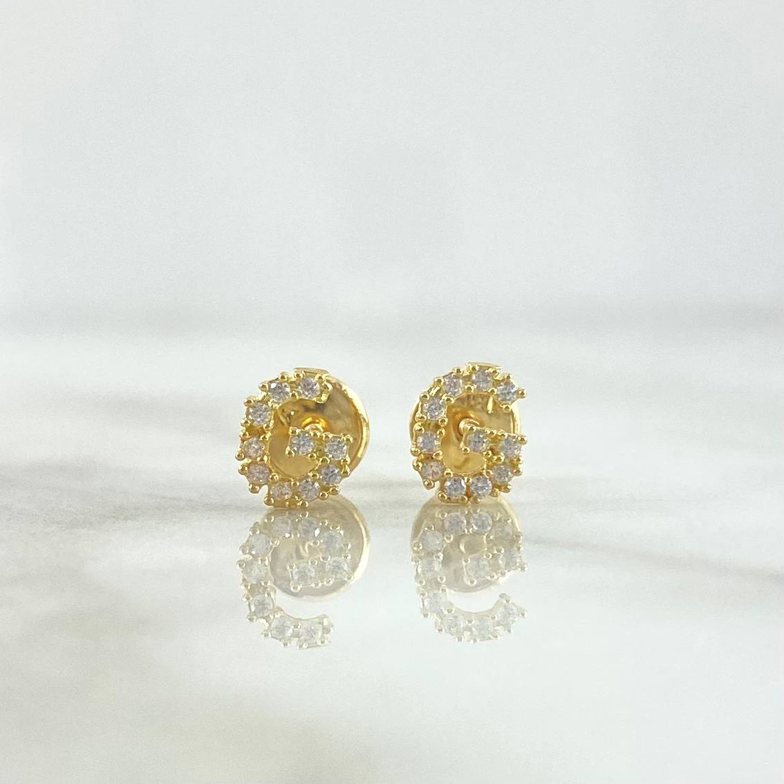 Stud Earrings Letter G 0.75gr / 6mm White Zircons Yellow Gold