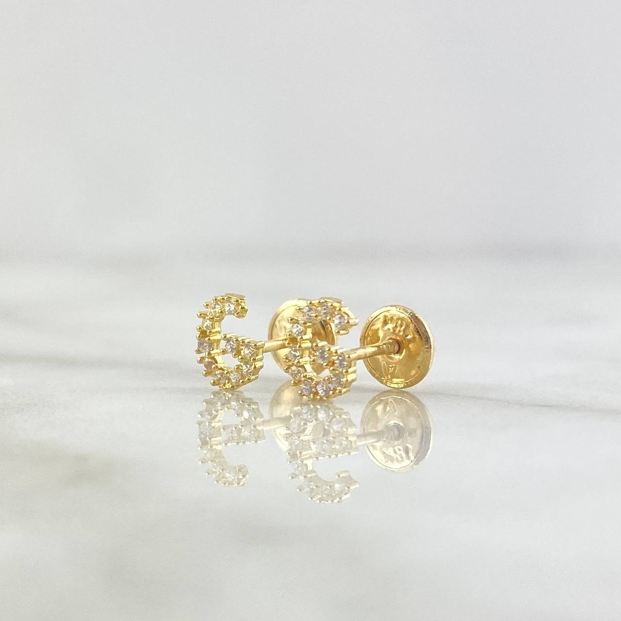 Stud Earrings Letter G 0.75gr / 6mm White Zircons Yellow Gold