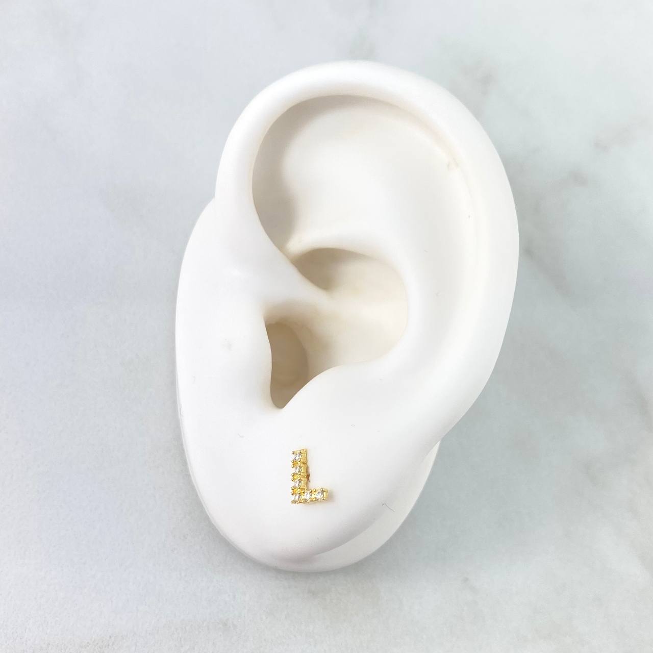 Stud Earrings Letter L 0.55gr / 6mm White Zircons 18K Yellow Gold