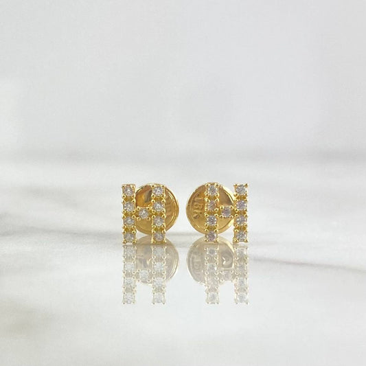 Stud Earrings Letter H 0.7gr / 6mm White Zircons Yellow Gold