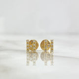 Stud Earrings Letter H 0.7gr / 6mm White Zircons Yellow Gold