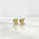Stud Earrings Letter E 0.7gr / 6mm White Zirconia Yellow Gold