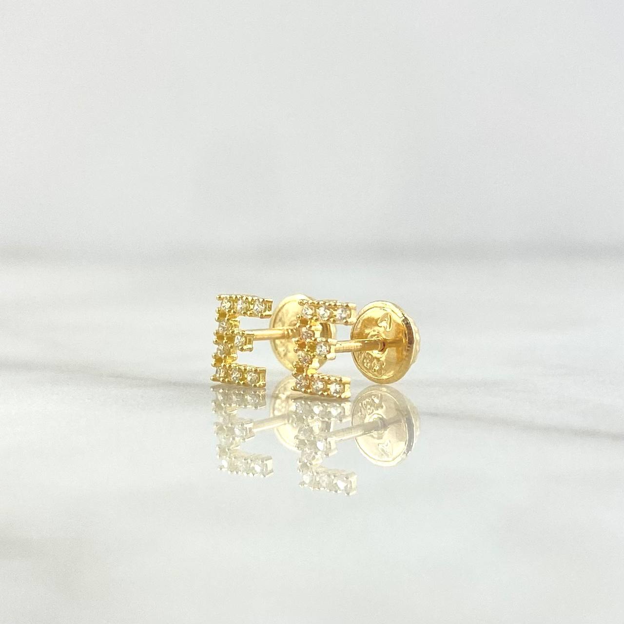 Stud Earrings Letter E 0.7gr / 6mm White Zirconia Yellow Gold