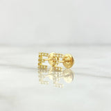 Stud Earrings Letter E 0.7gr / 6mm White Zirconia Yellow Gold