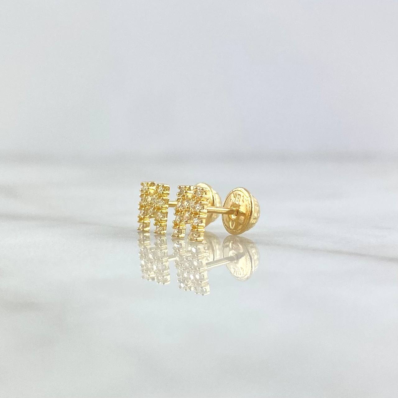 Stud Earrings Letter M 0.85gr / 6mm White Zircons 18K Yellow Gold