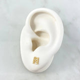 Stud Earrings Letter M 0.85gr / 6mm White Zircons 18K Yellow Gold