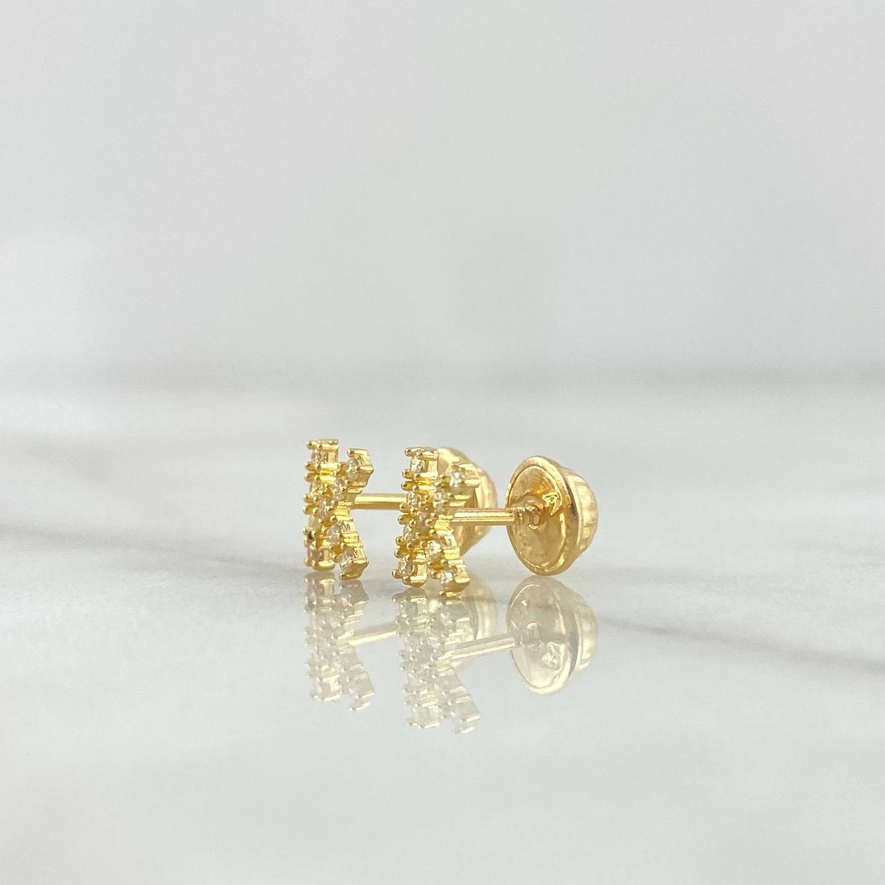 Stud Earrings Letter K 0.7gr / 6mm White Zircons 18K Yellow Gold ©