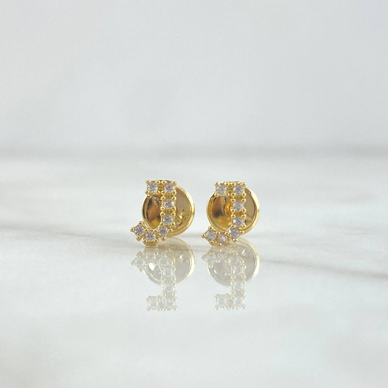 Stud Earrings Letter J 0.65gr / 6mm White Zircons 18K Yellow Gold ©