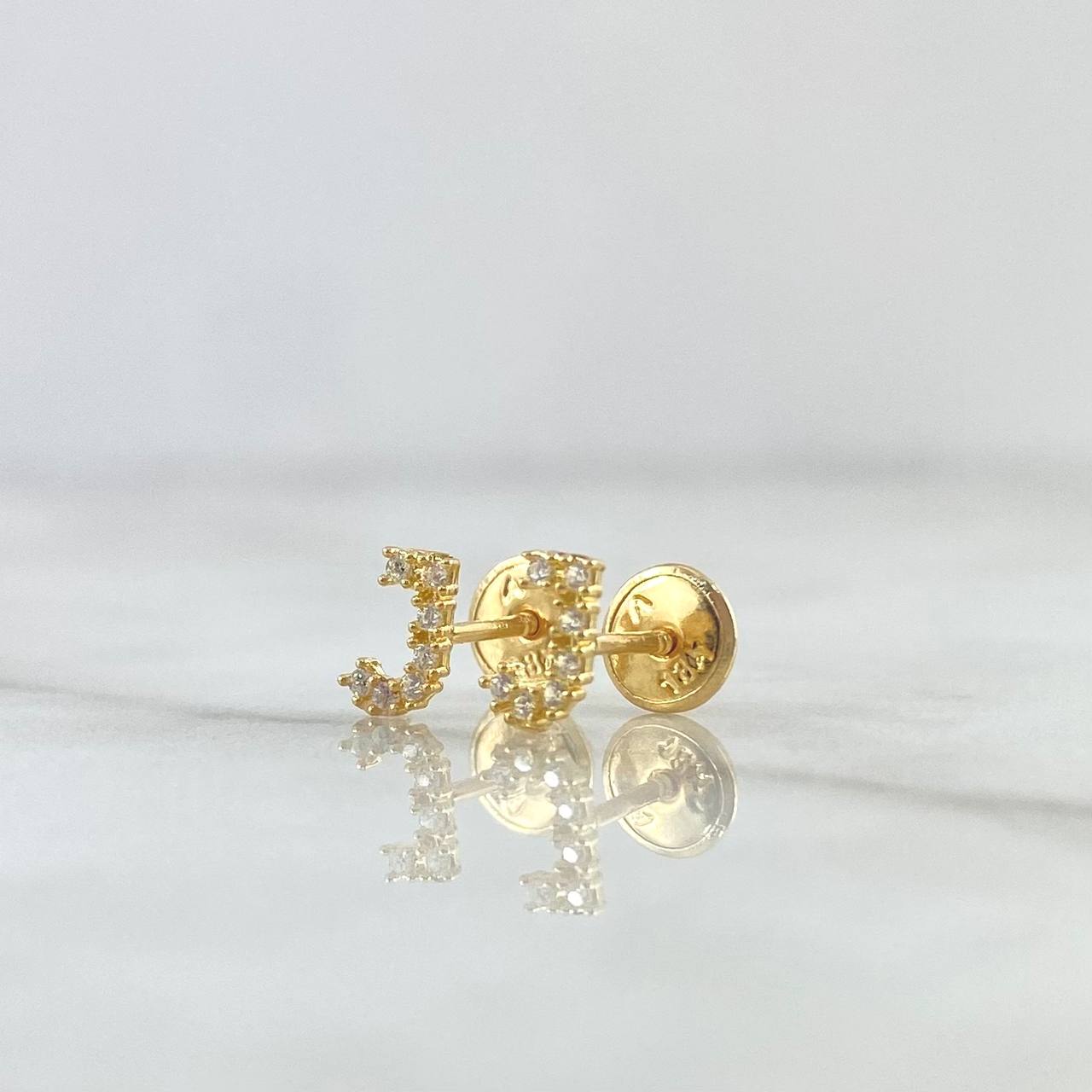 Topos Letra J 0.6gr / 6mm Circones Blancos Oro Amarillo 18K *