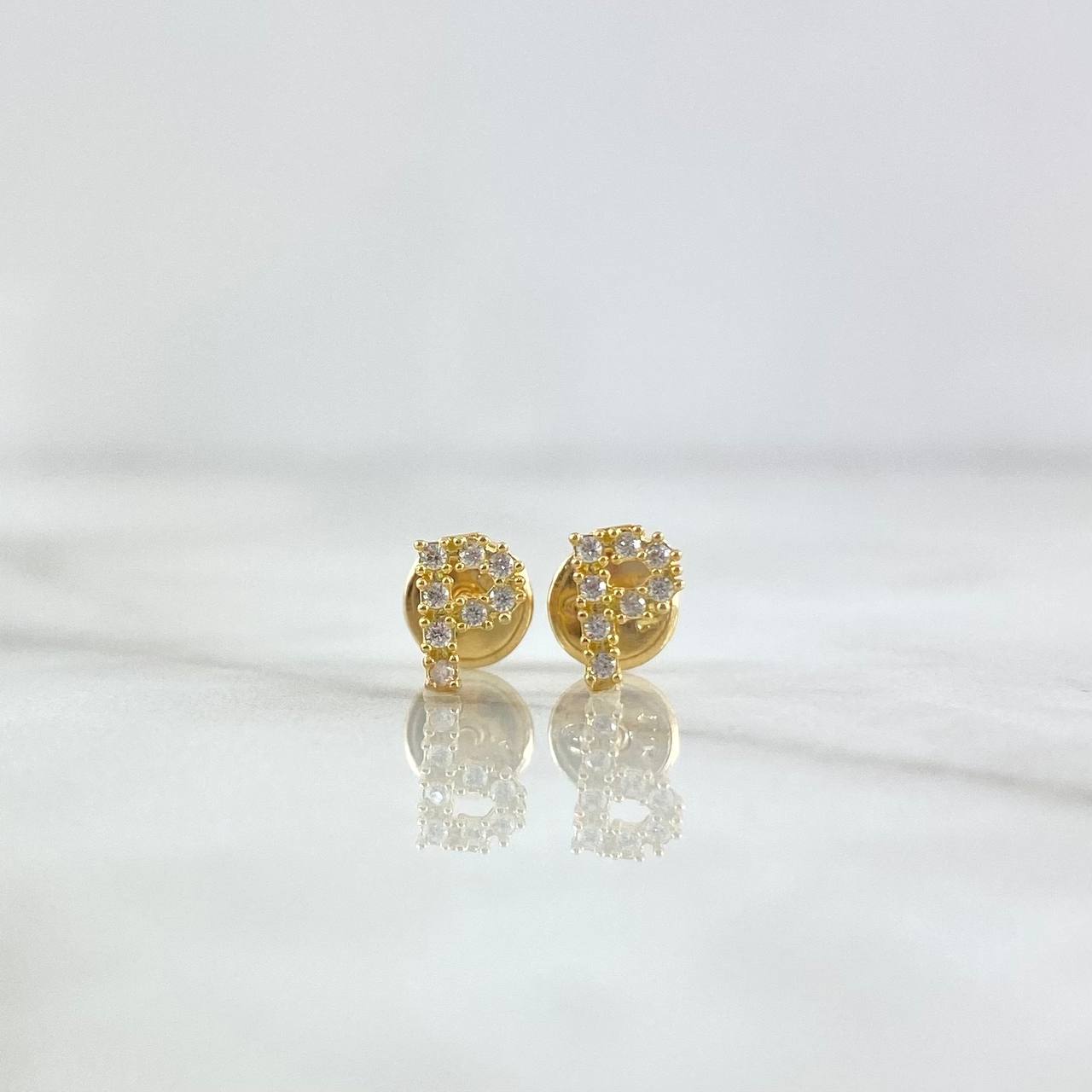 Stud Earrings Letter P 0.65gr / 6mm White Zircons Yellow Gold