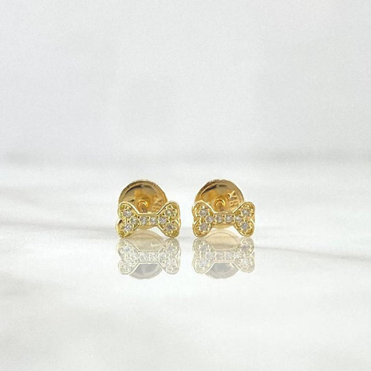 Stud Earrings Bow 0.7gr / 7mm White Zircons Yellow Gold